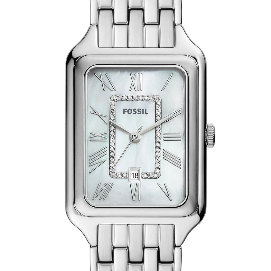 FOSSIL Montre Raquel Blanc cadran argenté fond blanc bracelet acier argenté