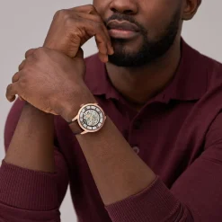 Clearance FOSSIL Montre Townsman Marron cadran rosé fond marron bracelet cuir de vache marron