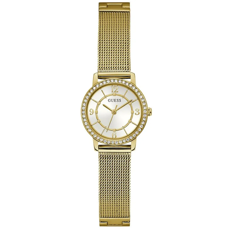 Online GUESS Montre Melody Blanc cadran doré fond blanc bracelet acier doré