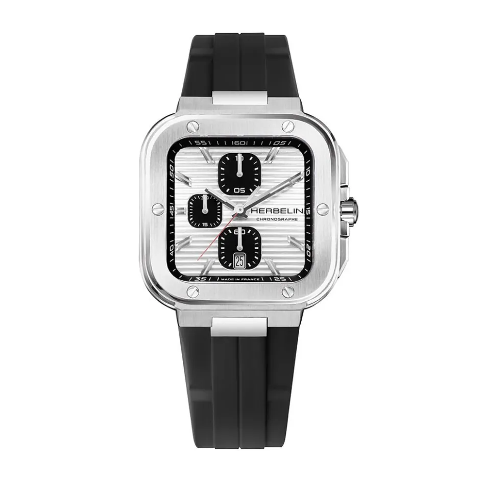 HERBELIN Montre Cap Camarat Argenté cadran argenté fond argenté bracelet silicone noir