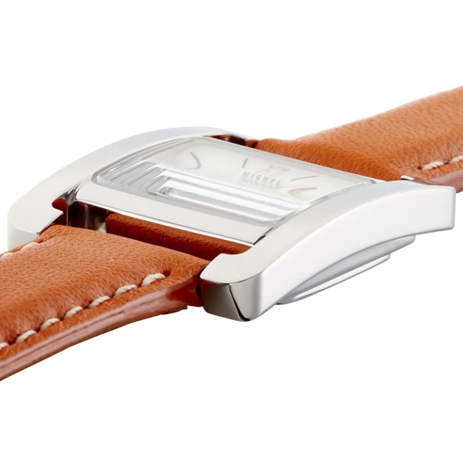 HERBELIN Montre 5Eme Avenue Blanc cadran argenté fond blanc bracelet cuir orange