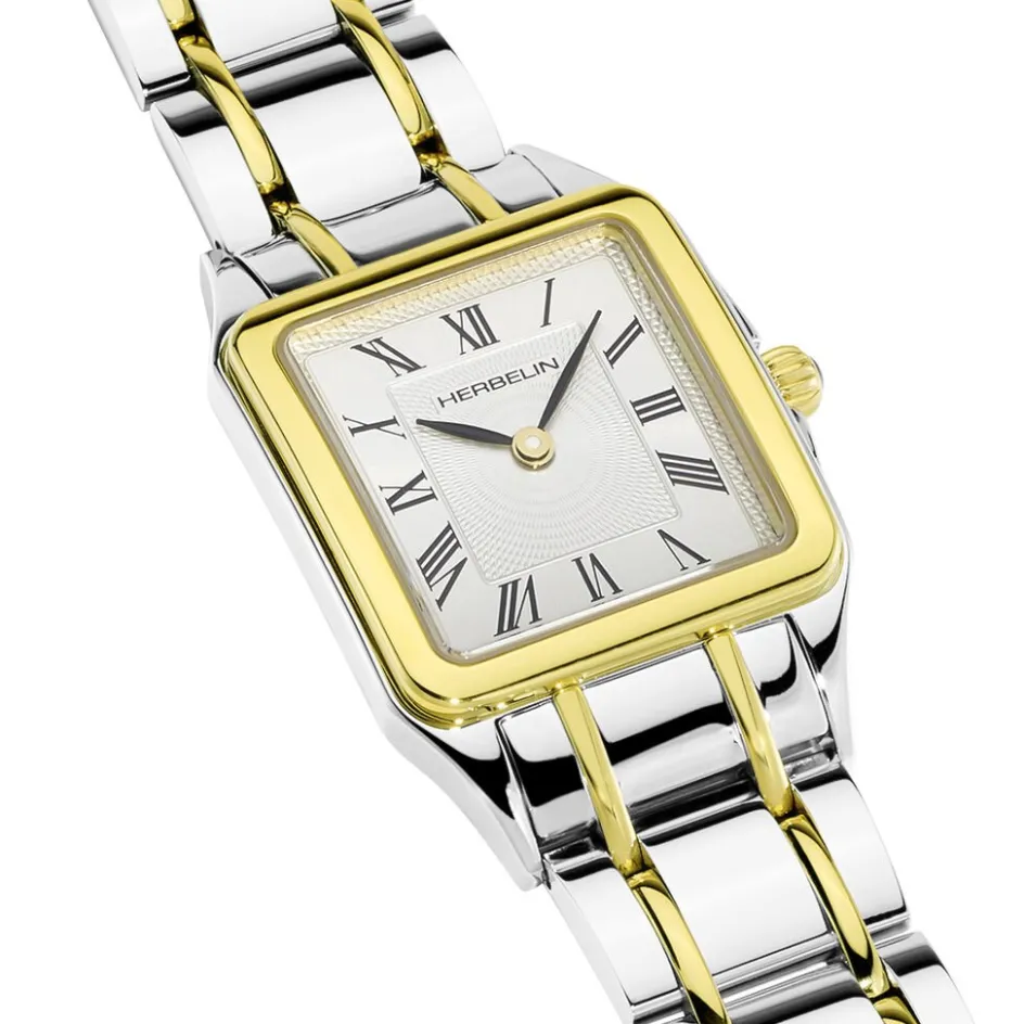 Best HERBELIN Montre Luna Argent cadran bicolore fond argenté bracelet acier bicolore