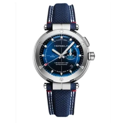 HERBELIN Montre Newport Mareographe Bleu cadran argenté fond bleu bracelet tissu bleu