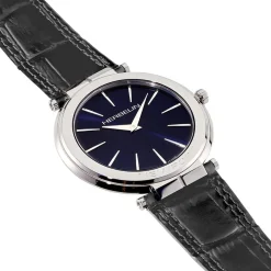 Hot HERBELIN Montre Newport Slim Bleu cadran argenté fond bleu bracelet cuir noir