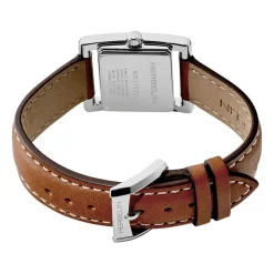 Discount HERBELIN Montre V Eme Avenue Blanc cadran argenté fond blanc bracelet cuir marron