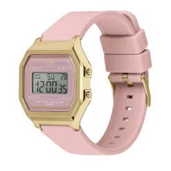 Clearance ICE WATCH Montre Digit Retro Rose cadran doré bracelet silicone rose