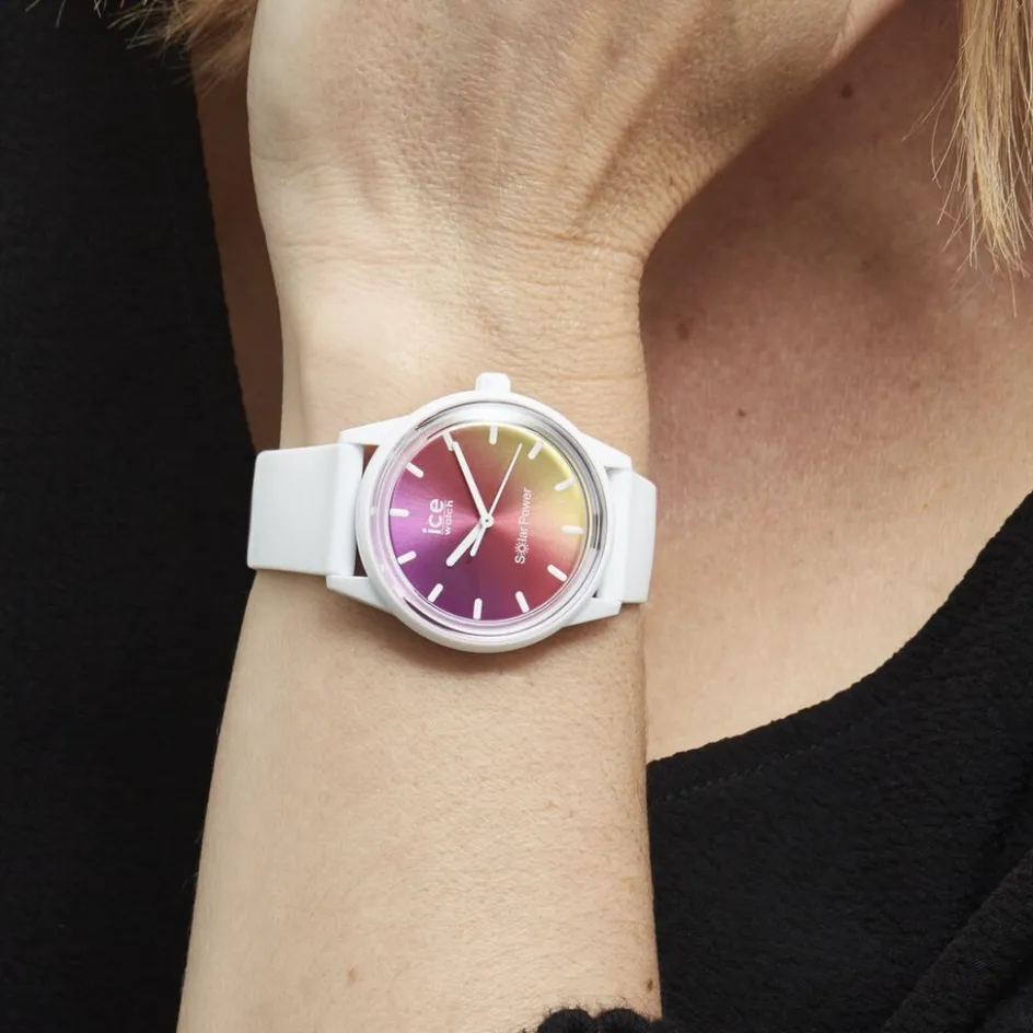 Online ICE WATCH Montre Solar Power Multicolore cadran blanc fond multicolore bracelet silicone blanc