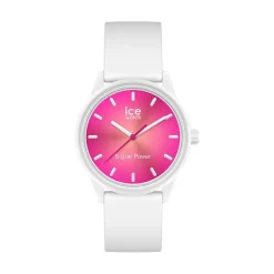 Discount ICE WATCH Montre Solar Power Blanc cadran argenté fond rose bracelet silicone blanc