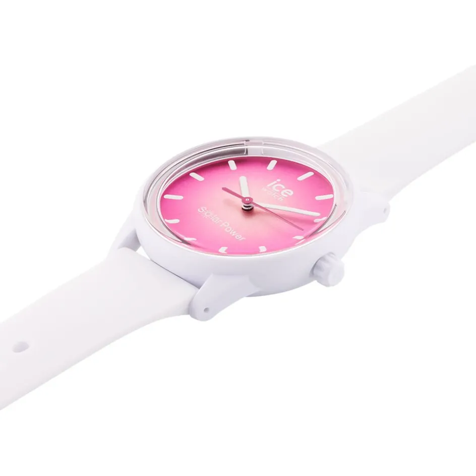 Discount ICE WATCH Montre Solar Power Blanc cadran argenté fond rose bracelet silicone blanc