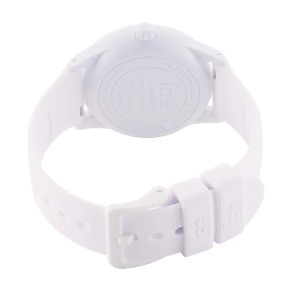 Discount ICE WATCH Montre Solar Power Blanc cadran argenté fond rose bracelet silicone blanc