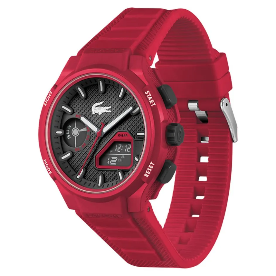 Discount LACOSTE Montre Lc33 Noir cadran rouge fond noir bracelet silicone rouge