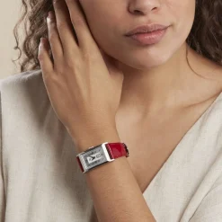 Best LIP Montre Churchill T18 Argenté cadran argenté fond argenté bracelet cuir rouge