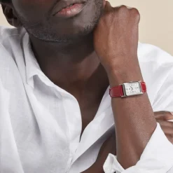 Best LIP Montre Churchill T18 Argenté cadran argenté fond argenté bracelet cuir rouge