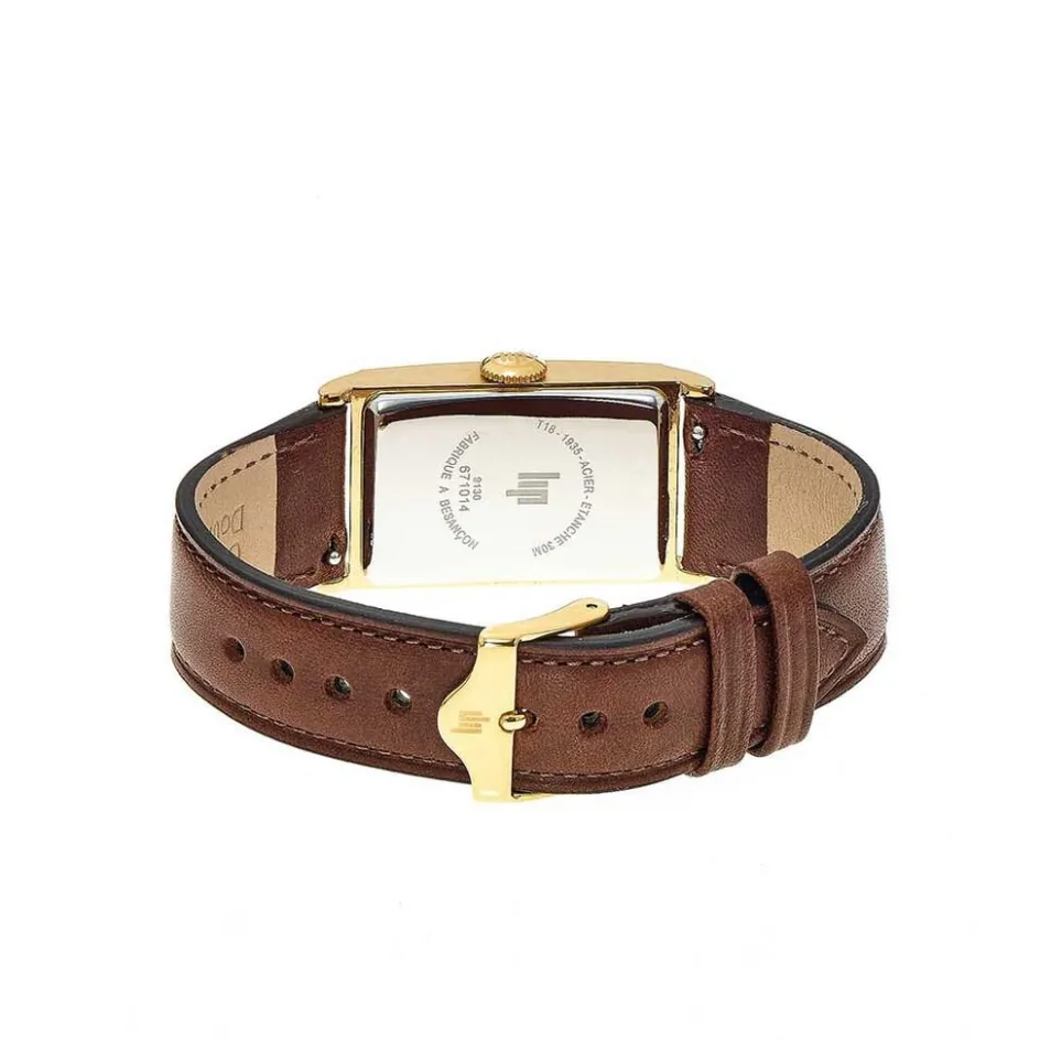 Clearance LIP Montre Churchill T18 Doré cadran doré fond doré bracelet cuir marron