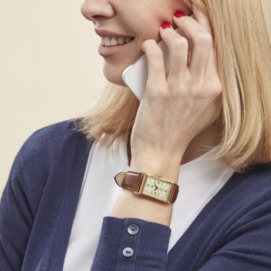 Clearance LIP Montre Churchill T18 Doré cadran doré fond doré bracelet cuir marron