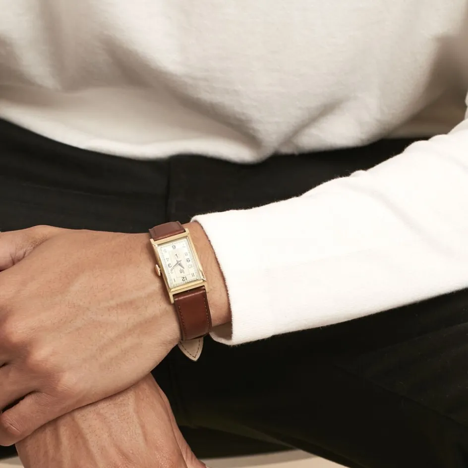 Clearance LIP Montre Churchill T18 Doré cadran doré fond doré bracelet cuir marron