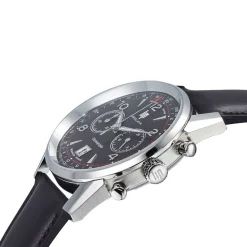 LIP Montre Himalaya Chrono Noir cadran argenté fond noir bracelet cuir noir