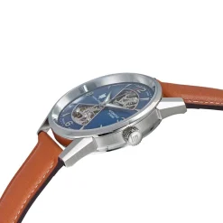 New LIP Montre Himalaya Sablier 40 Bleu cadran argenté fond bleu bracelet cuir marron