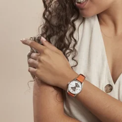 LIP Montre Himalaya Sablier 33 Argenté cadran argenté fond argenté bracelet cuir orange