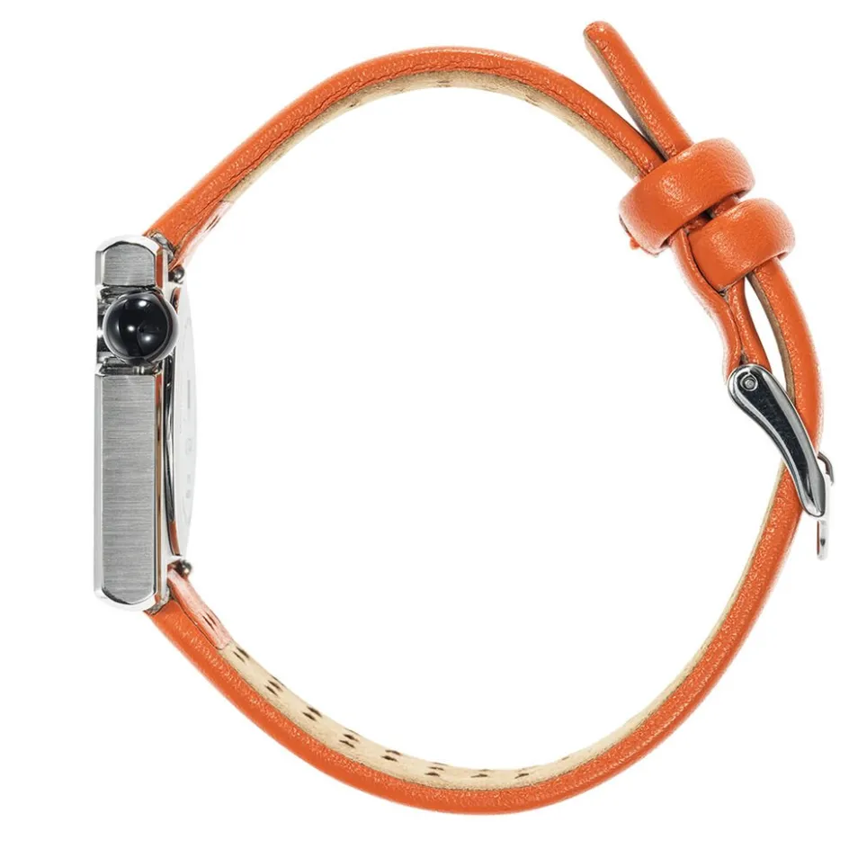 Best LIP Montre Mach 2000 Mini Square Argenté cadran argenté fond argenté bracelet cuir de vache orange