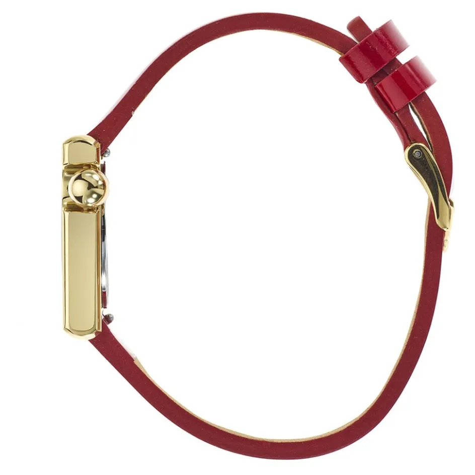 LIP Montre Mach 2000 Mini Square Doré cadran doré fond doré bracelet cuir de vache rouge