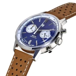 Hot LIP Montre Rallye Bleu cadran argenté fond bleu bracelet cuir marron