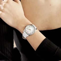 Best LOTUS Montre Bliss Argenté cadran doré fond argenté bracelet cuir blanc