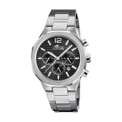 Sale LOTUS Montre Excellent Noir cadran argenté fond noir bracelet acier argenté