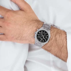 Sale LOTUS Montre Excellent Noir cadran argenté fond noir bracelet acier argenté