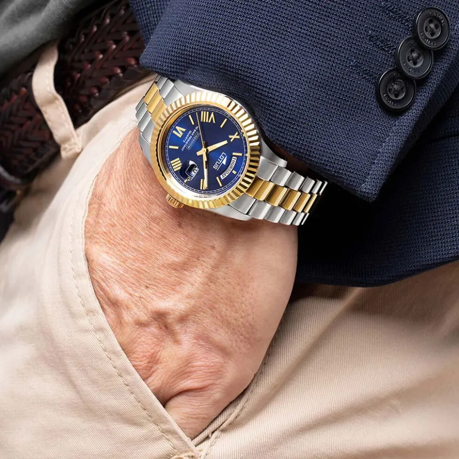 Discount LOTUS Montre Freedom Bleu cadran argenté fond bleu bracelet acier bicolore