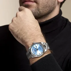 Sale LOTUS Montre Freedom Collection Bleu Ciel cadran argenté fond bleu ciel bracelet acier argenté