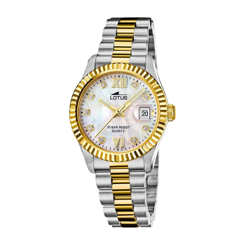 Outlet LOTUS Montre Freedom Collection Nacre Blanche cadran bicolore fond nacre blanche bracelet acier bicolore