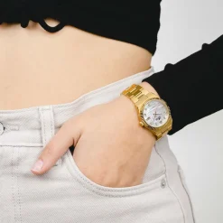 Online LOTUS Montre Freedom Collection Nacre Blanche cadran doré fond nacre blanche bracelet acier doré