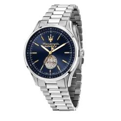 Outlet MASERATI Montre Sorpasso Bleu cadran argenté fond bleu bracelet acier argenté