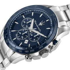 Discount MASERATI Montre Traguardo Bleu cadran argenté fond bleu bracelet acier argenté