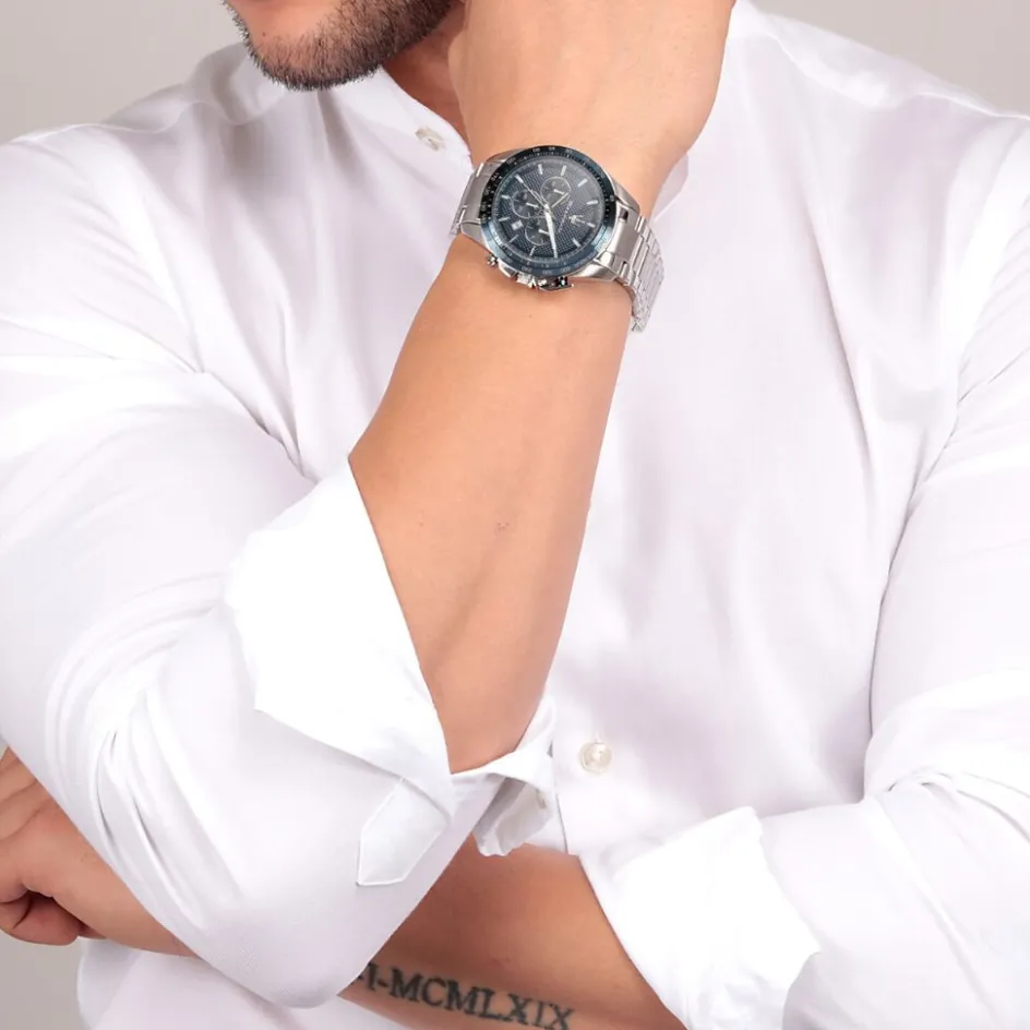 Discount MASERATI Montre Traguardo Bleu cadran argenté fond bleu bracelet acier argenté