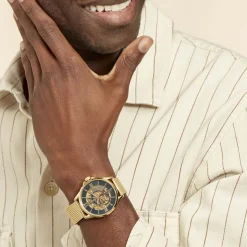 New MONTIGNAC Montre Round Automatique Noir cadran doré fond noir bracelet acier doré