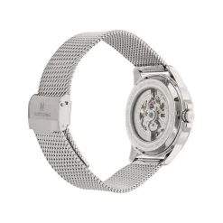 New MONTIGNAC Montre Round Automatique Noir cadran argenté fond noir bracelet acier argenté