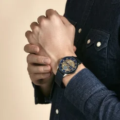 Sale MONTIGNAC Montre Round Bleu cadran argente fond bleu bracelet acier bleu