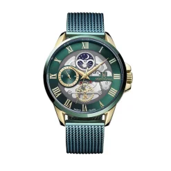 Hot MONTIGNAC Montre Round Vert cadran doré fond vert bracelet acier vert