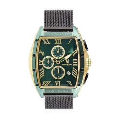 Best MONTIGNAC Montre Tonneau Vert cadran doré fond vert bracelet acier noir