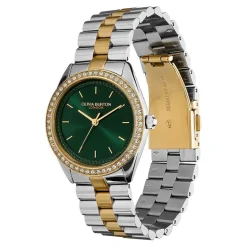 Sale OLIVIA BURTON Montre Bejewelled Vert cadran doré fond vert bracelet acier bicolore