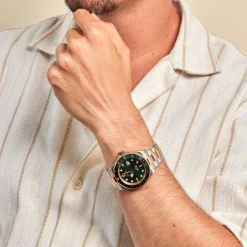 Best PHILIPP PLEIN Montre Gmt-i Challenger Vert cadran bicolore fond vert bracelet acier bicolore