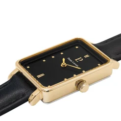 New PIERRE LANNIER Montre Ariane Noir cadran doré fond noir bracelet cuir noir