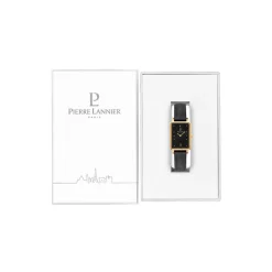 New PIERRE LANNIER Montre Ariane Noir cadran doré fond noir bracelet cuir noir