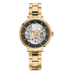 Clearance PIERRE LANNIER Montre Automatique 35 Noir cadran doré fond noir bracelet acier doré