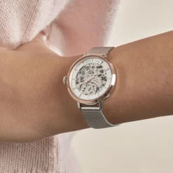 New PIERRE LANNIER Montre Automatique 35 Argent cadran argenté fond argenté bracelet acier argenté