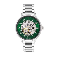 New PIERRE LANNIER Montre Automatique 42 Vert cadran argenté fond vert bracelet acier argenté
