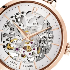 Hot PIERRE LANNIER Montre Automatique 35 Argent cadran doré rose fond argenté bracelet acier doré rose