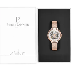 Hot PIERRE LANNIER Montre Automatique 35 Argent cadran doré rose fond argenté bracelet acier doré rose